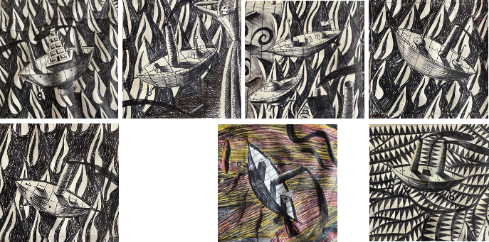 Mike Goodlett: vessels found in double page art book (author’s collection)